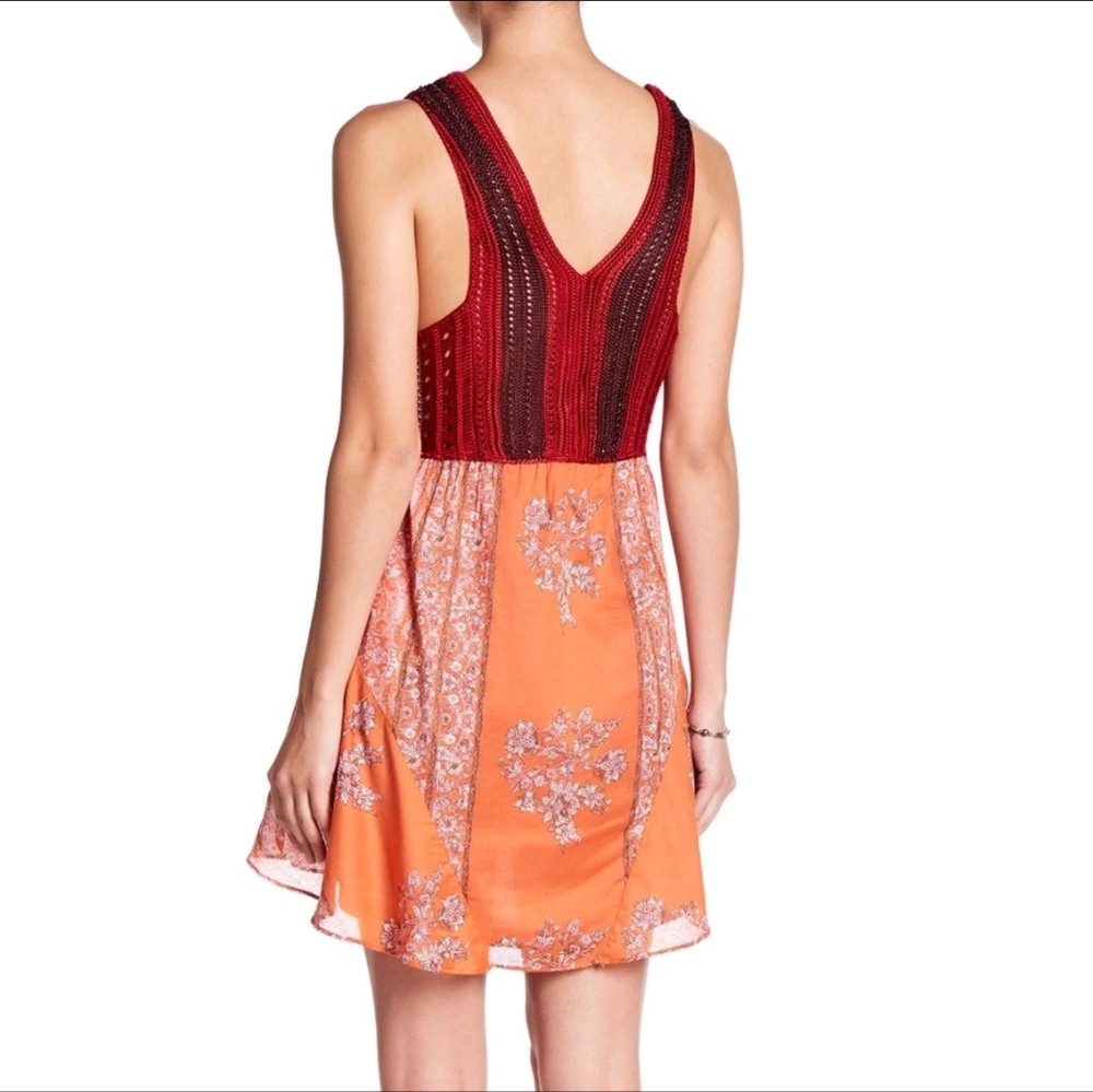 FREE PEOPLE Katie's Crochet Bodice Mini Dress in Red $168 Womens Size XS - Picture 3 of 13